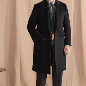 Elegant Black Double-Breasted Trench Coat